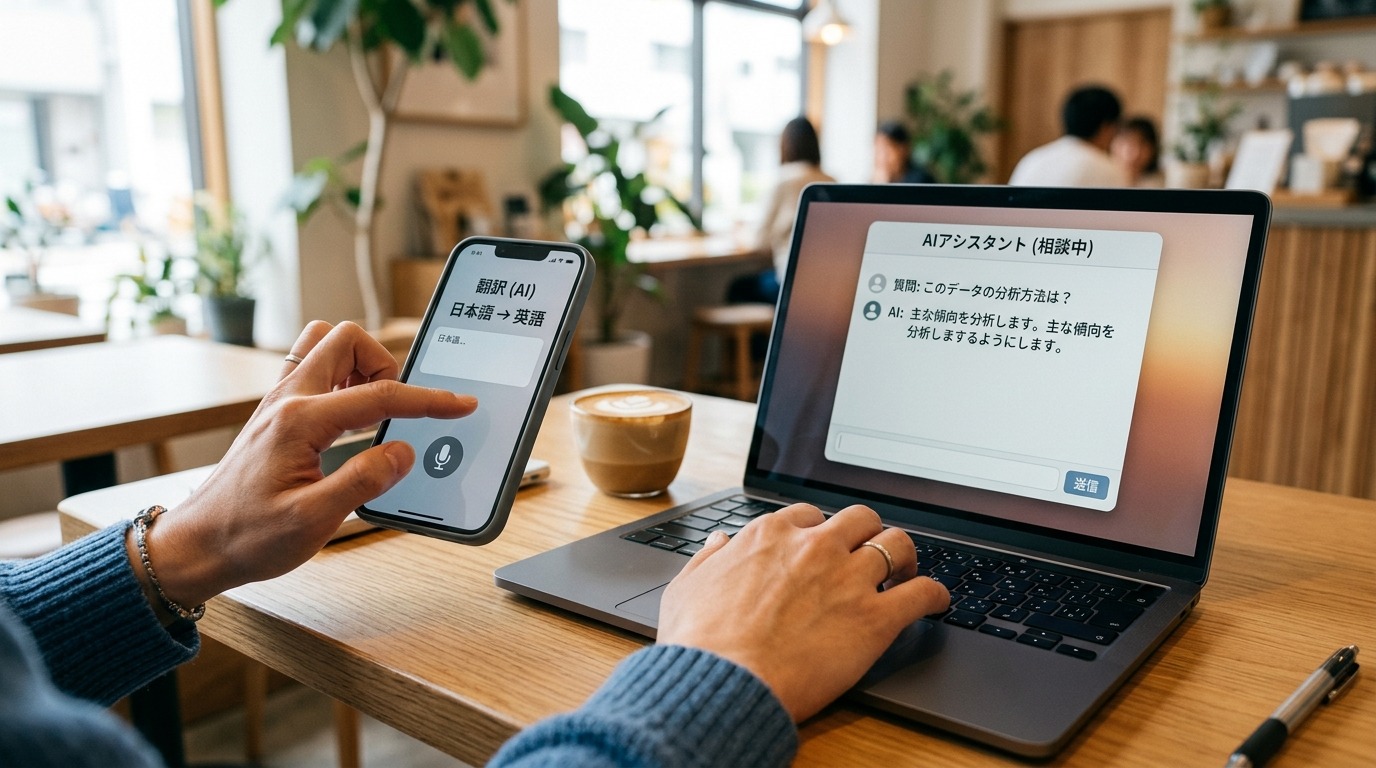 スマートフォンとパソコンでAIを使い比べる手元